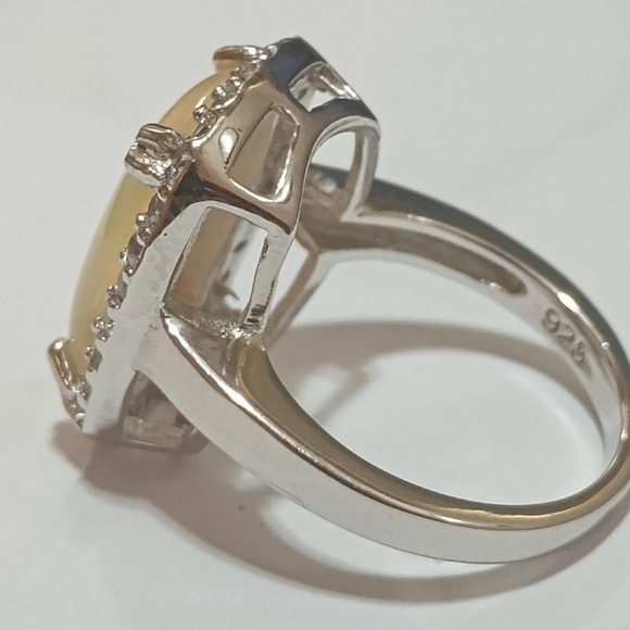 Modern Minimalist Silver Opal Gemstone Wedding Rings For Women, Sz 7 - Picture 9 of 10